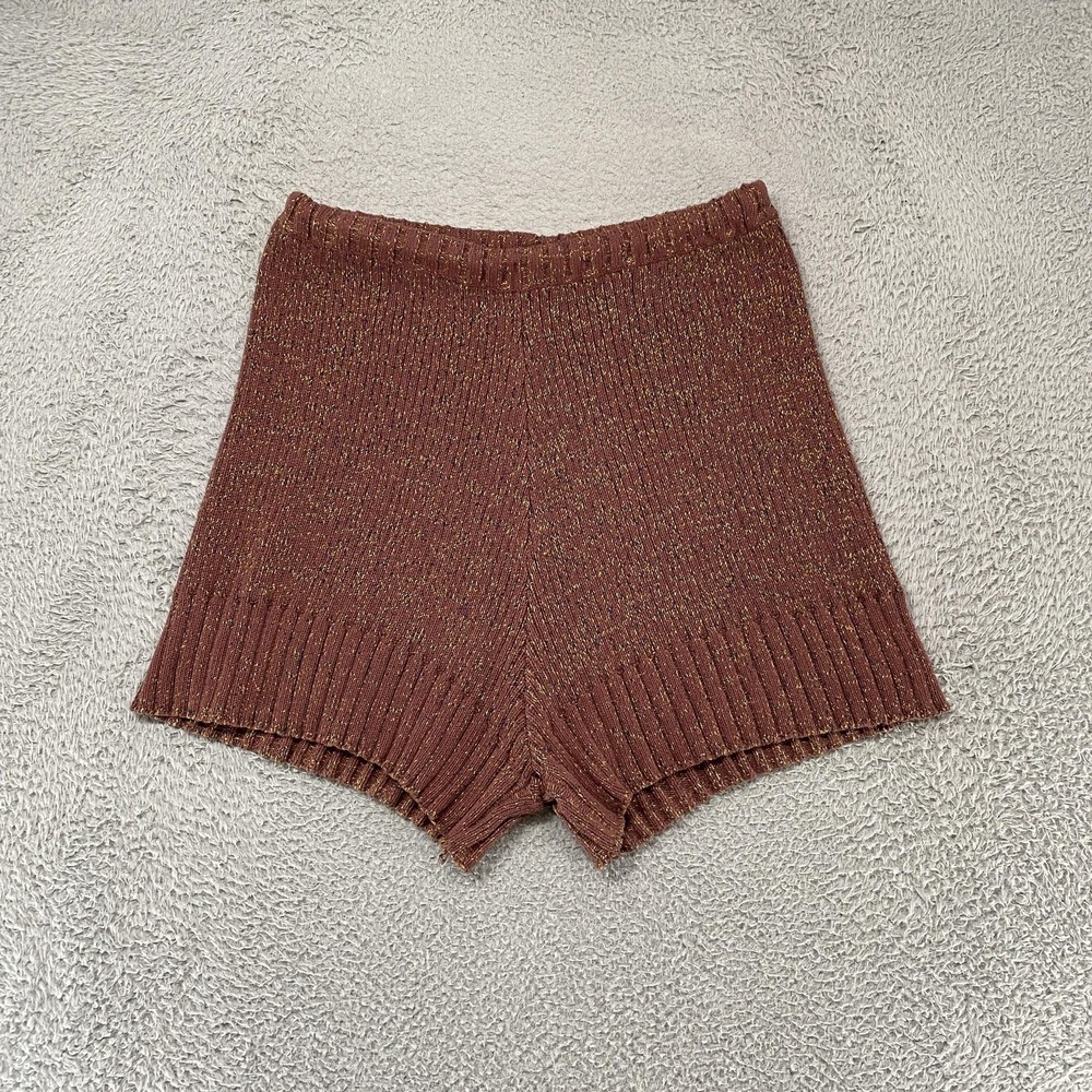 FP Beach Shorts Womens XL Brown Knit High Waist Ribbed Sweater Lounge Cozy